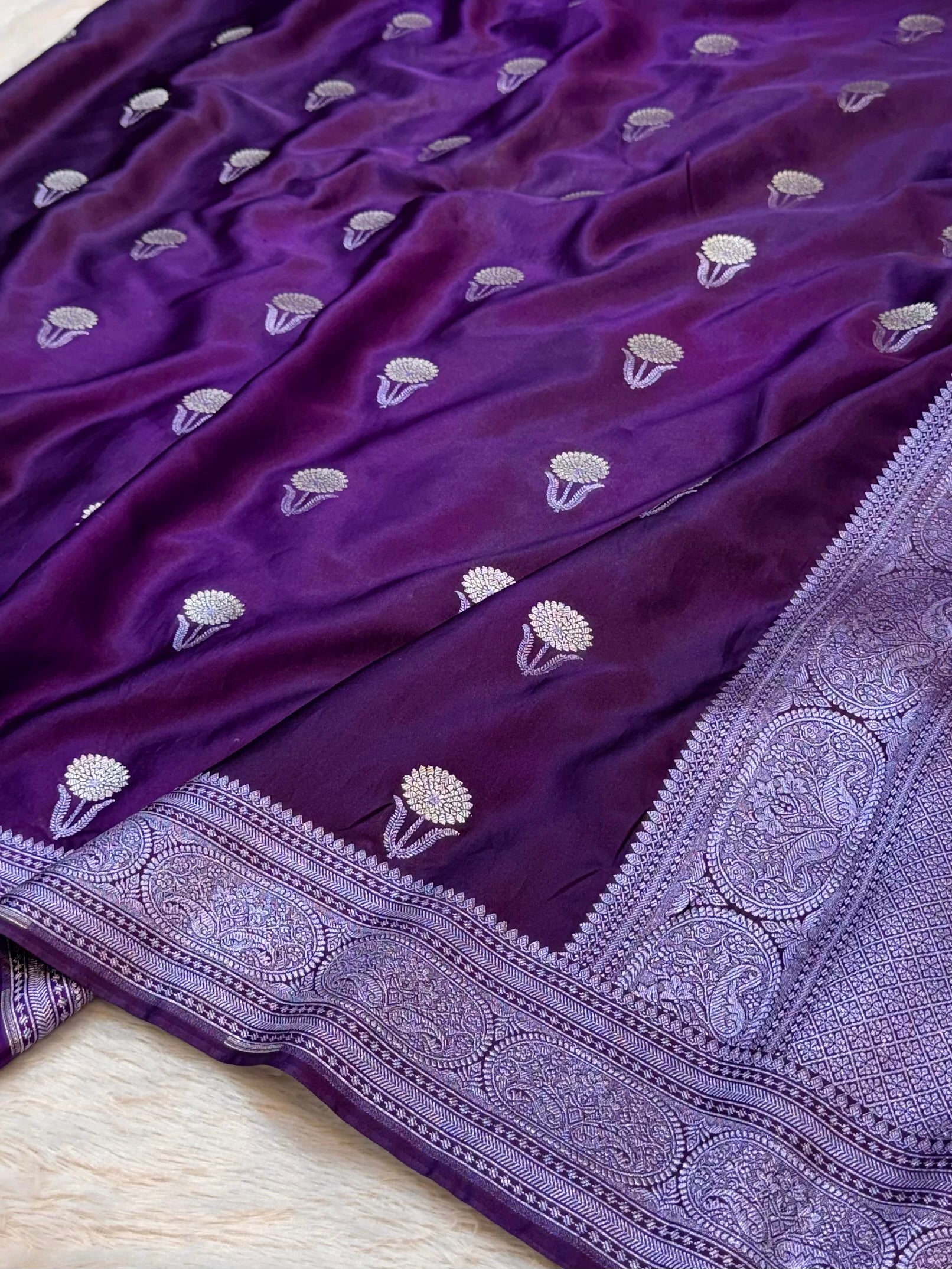 Violet Purple Banarasi Soft Meenakari Mashru Silk Partywear Saree