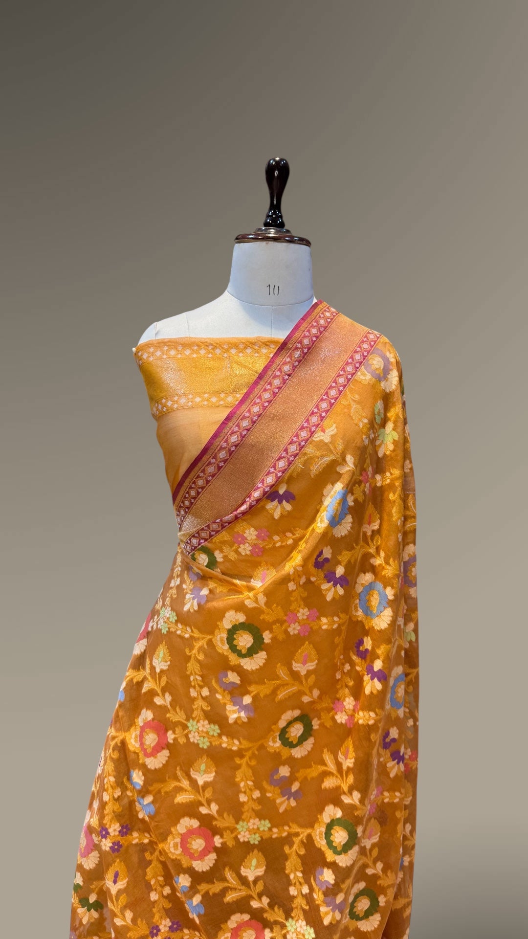 Musturd Yellow 100% Pure Ektara Banarasi Kora Jamdani Saree