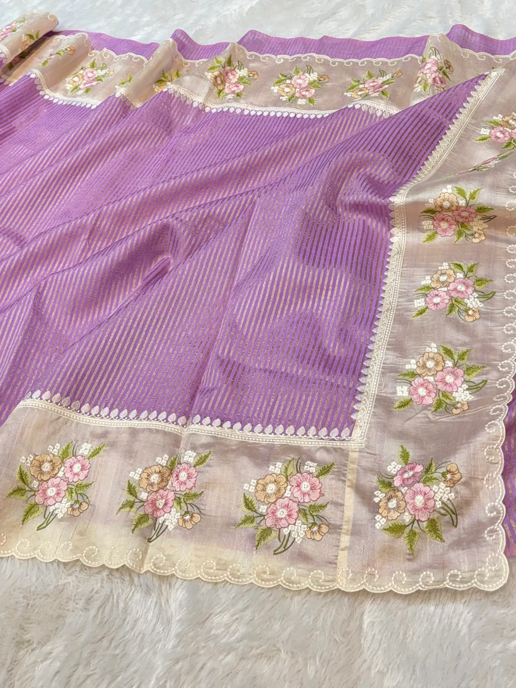 Lavender Tissue Silk Partywear Banarasi Embroidery Tissue Border Lightweight Sarees