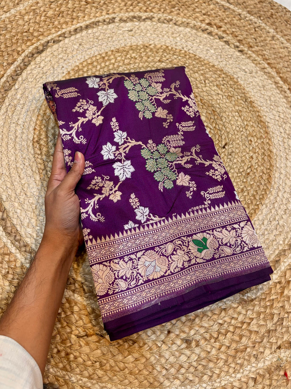Wine Purple 100% Pure Banarasi Katan Silk Meenakari Saree