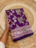 Wine Purple 100% Pure Banarasi Katan Silk Meenakari Saree
