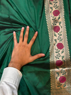 Bottle Green 100% Pure Banarasi Katan Silk Meenakari Saree