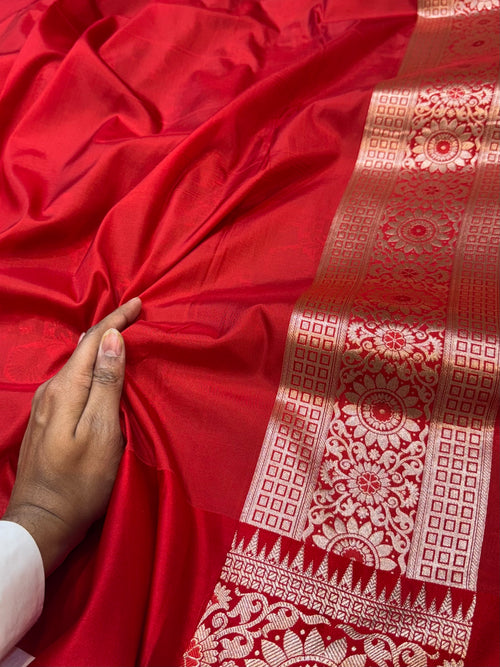 Brick Red Banarasi SemiKatan Silk Partywear Saree