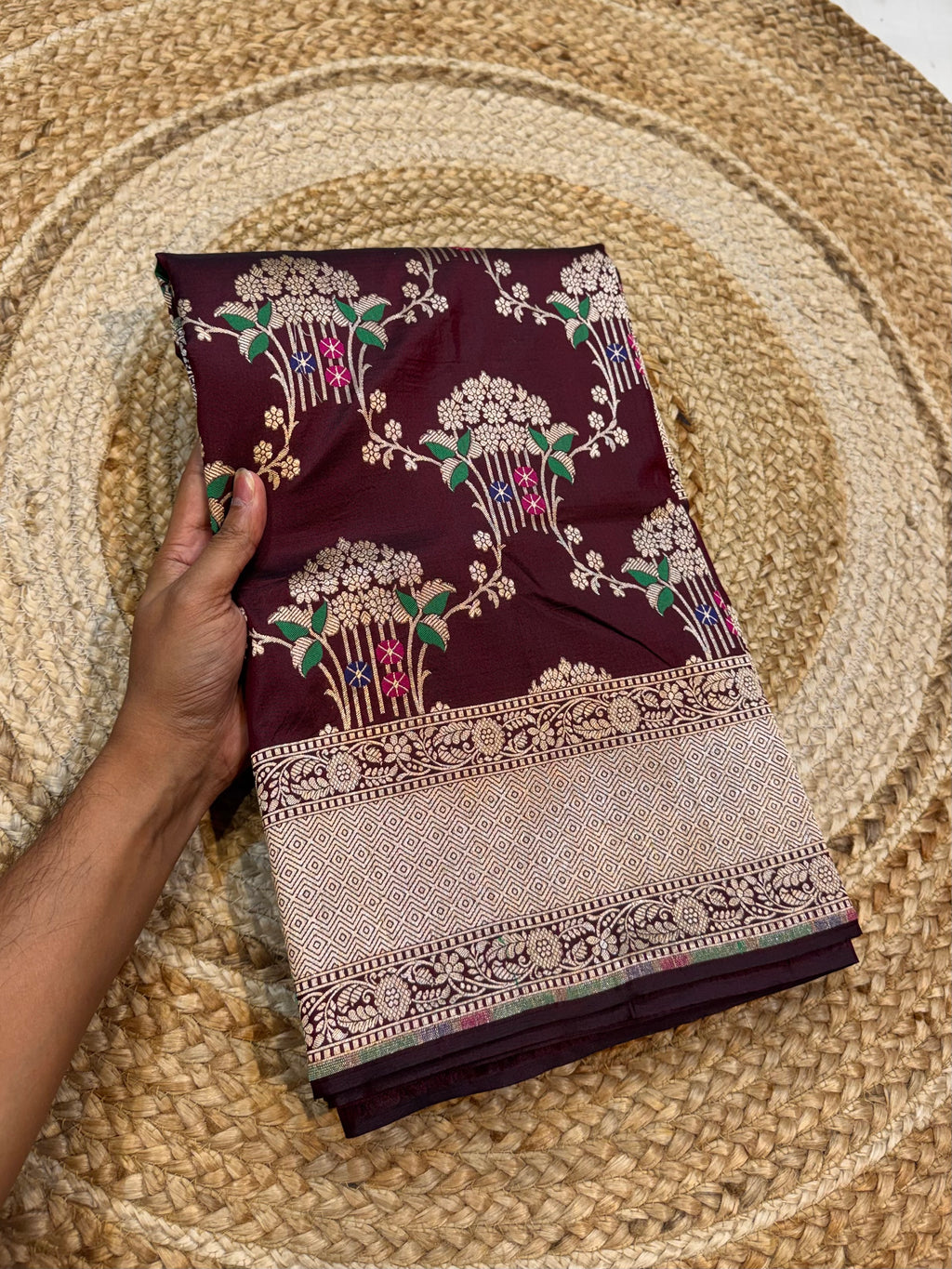 Coffee Brown 100% Pure Banarasi Katan Silk Meenakari Saree