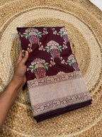 Coffee Brown 100% Pure Banarasi Katan Silk Meenakari Saree