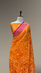 Fanta Orange 100% Pure Ektara Banarasi Kora Jamdani Saree