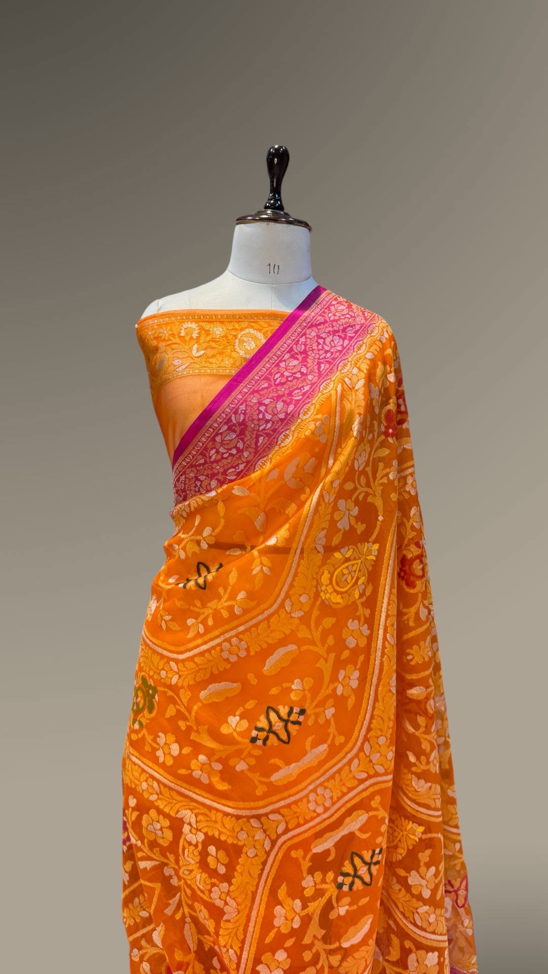 Fanta Orange 100% Pure Ektara Banarasi Kora Jamdani Saree