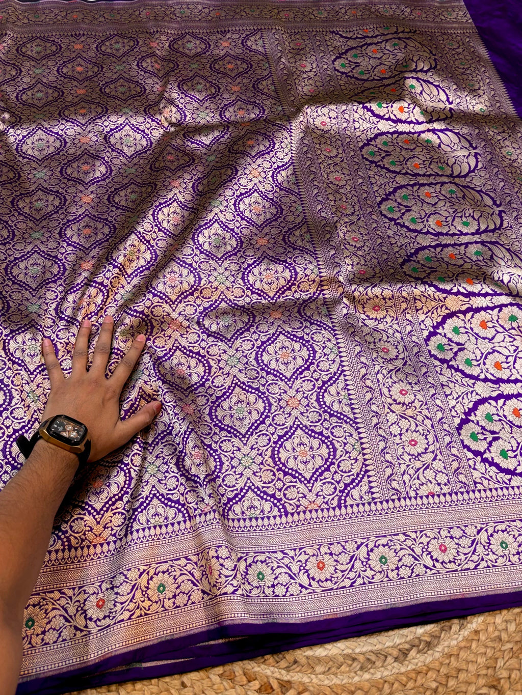 Violet Purple 100% Pure Banarasi Katan Silk Meenakari Brocade Saree