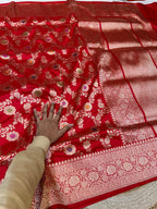 Red 100% Pure Banarasi Katan Silk Handloom Handwoven Pattu Saree