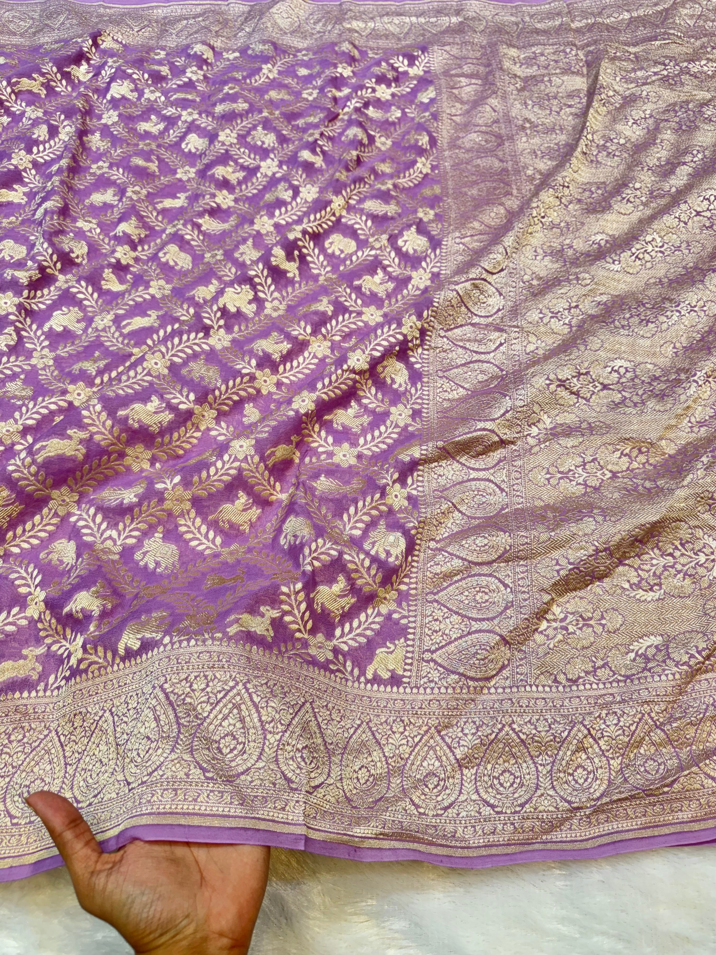 Lavender 100% Pure Khaddi Georgette SHIKARGAH Saree