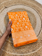Orange 100% Pure Banarasi Katan Silk Meenakari Saree