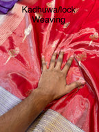 Diamond Red 100% Pure Banarasi Tissue Silk Handloom Handwoven Saree