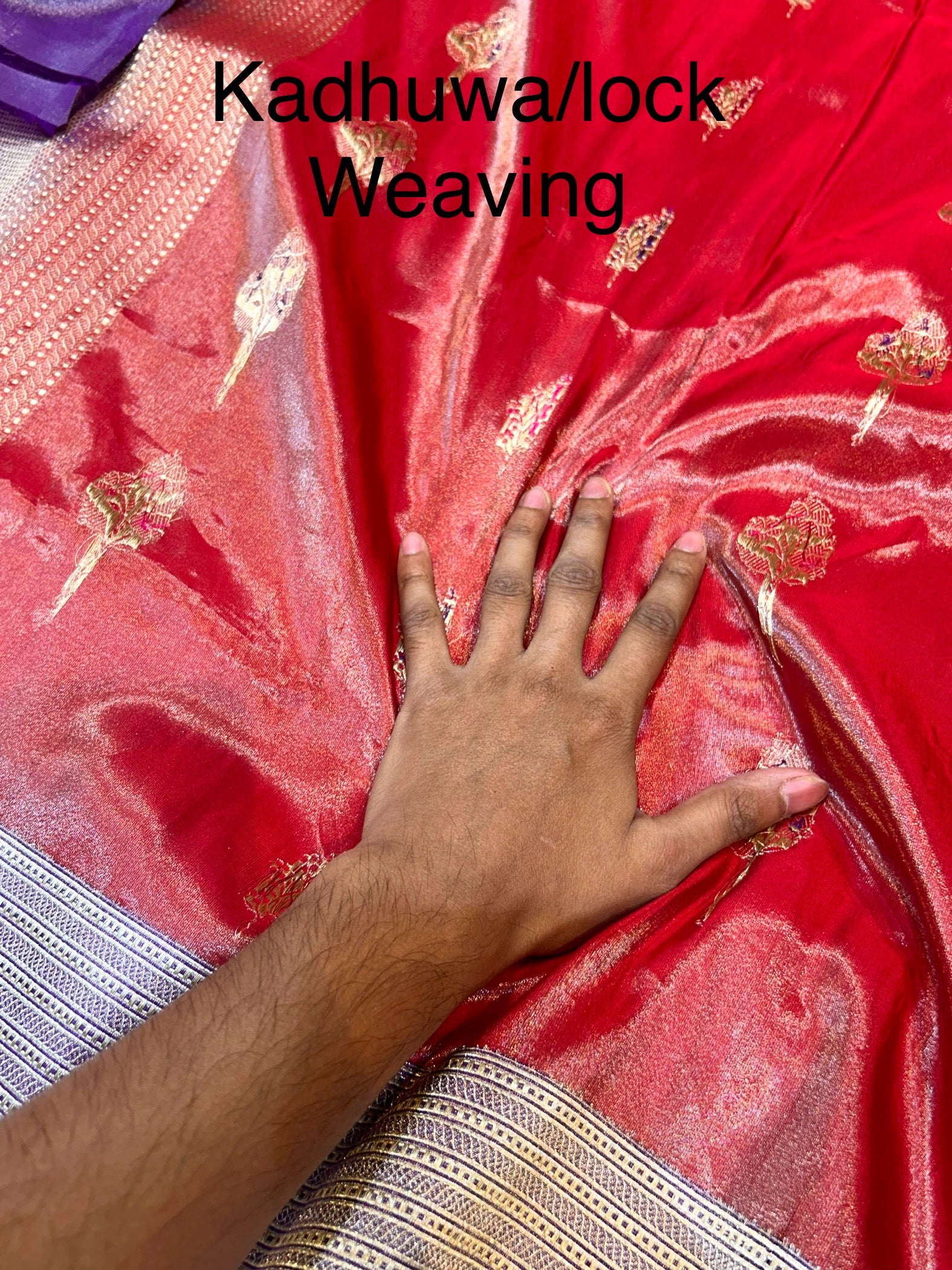 Diamond Red 100% Pure Banarasi Tissue Silk Handloom Handwoven Saree