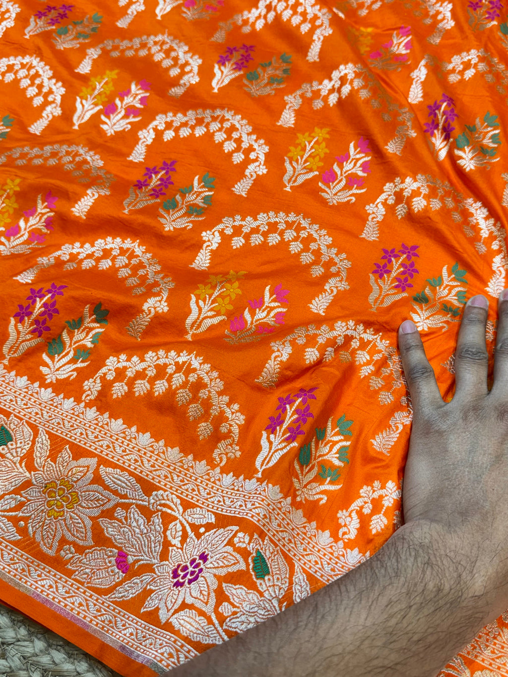 Fanta Orange 100% Pure Banarasi Katan Silk Meenakari Saree
