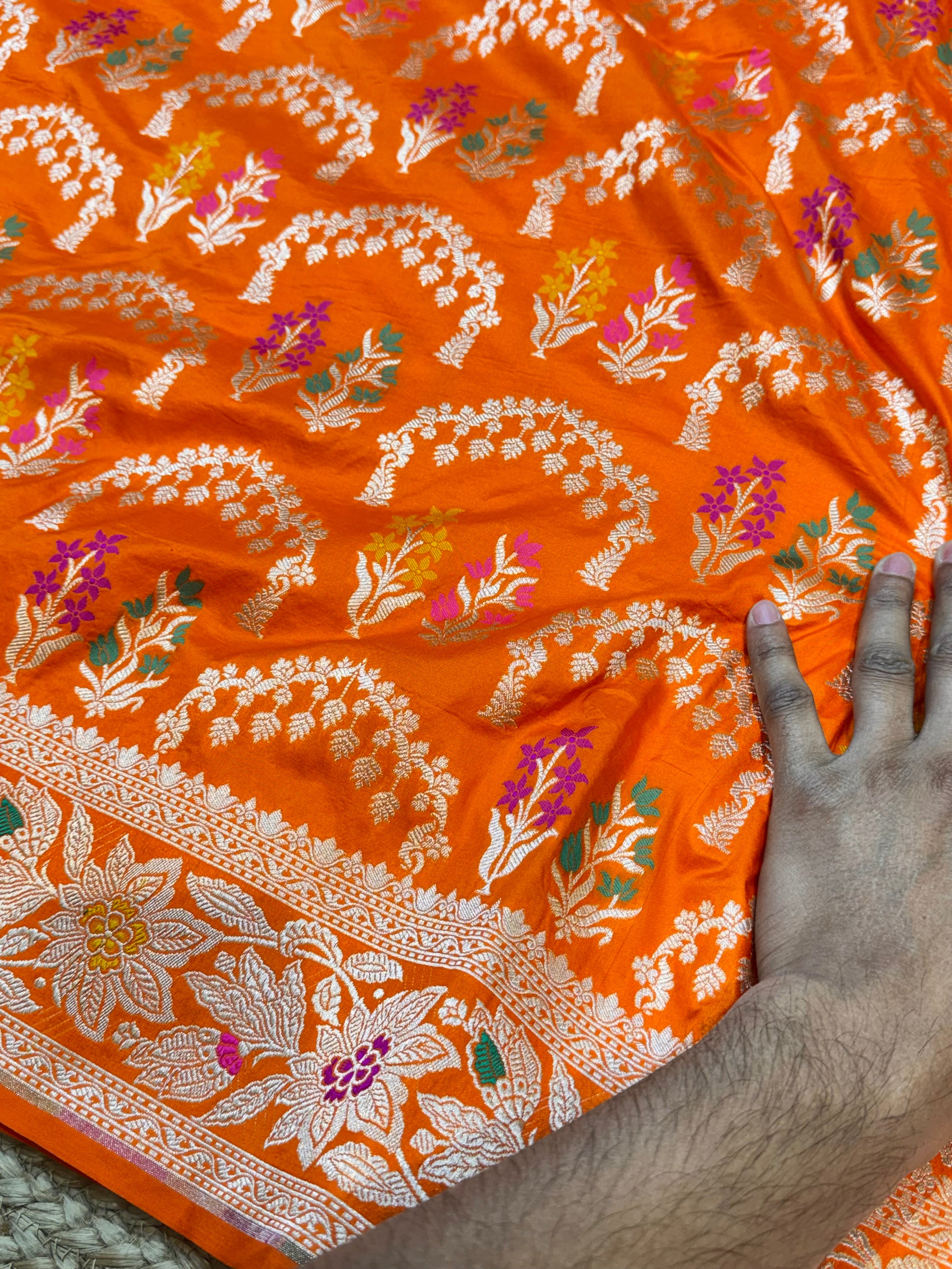 Fanta Orange 100% Pure Banarasi Katan Silk Meenakari Saree
