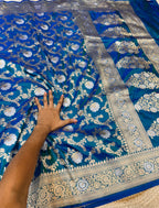 Prebook | Dual Shade Peacock Blue 100% Pure Banarasi Katan Silk Meenakari Saree