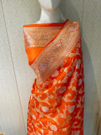 Fanta Orange 100% Pure Banarasi Katan Silk Meenakari Saree