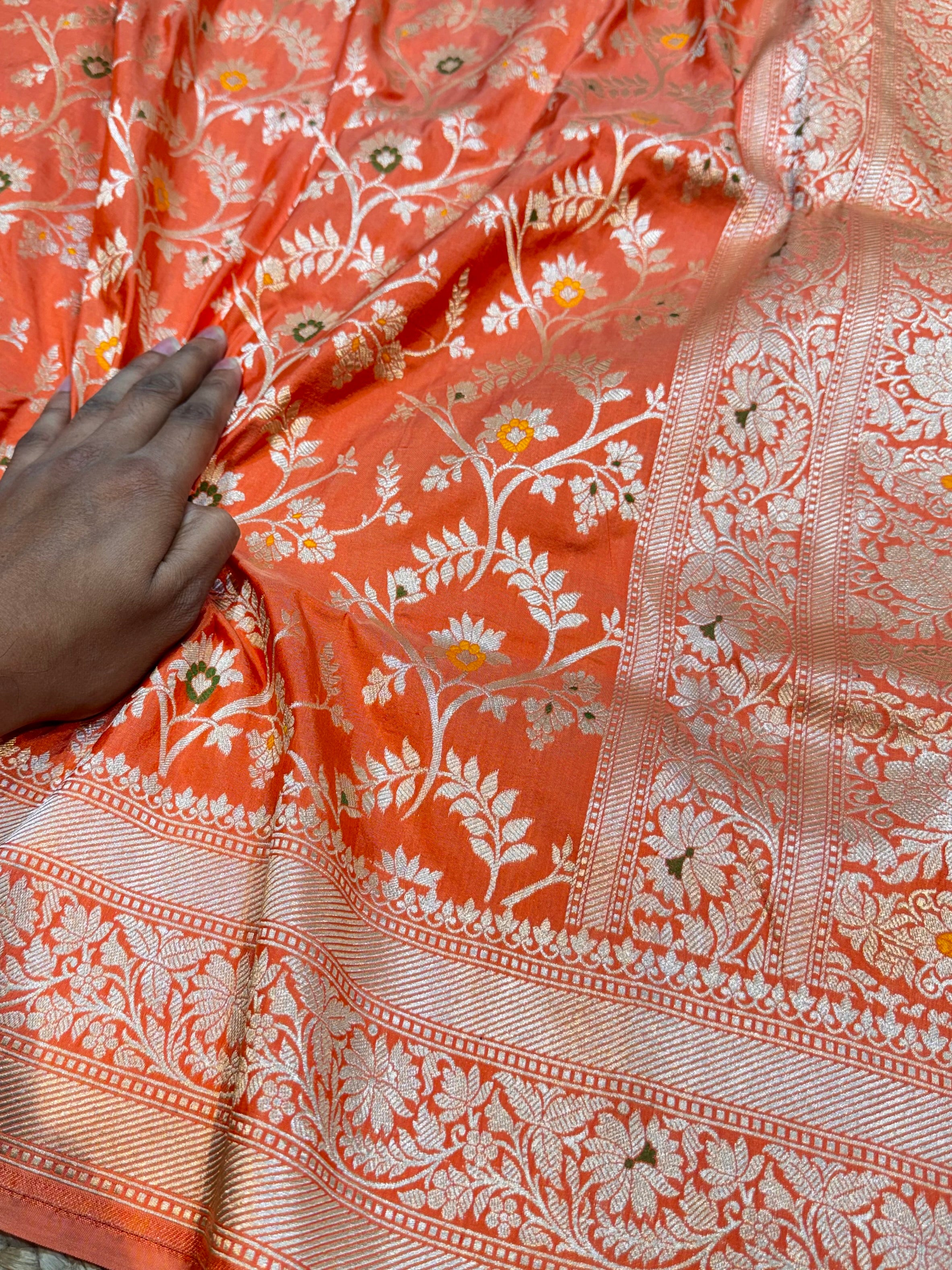 Peach 100% Pure Banarasi Katan Silk Meenakari Saree