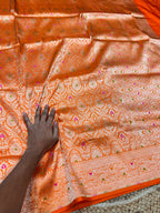 Prebook | Fanta Orange 100% Pure Banarasi Katan Silk Meenakari Brocade Saree