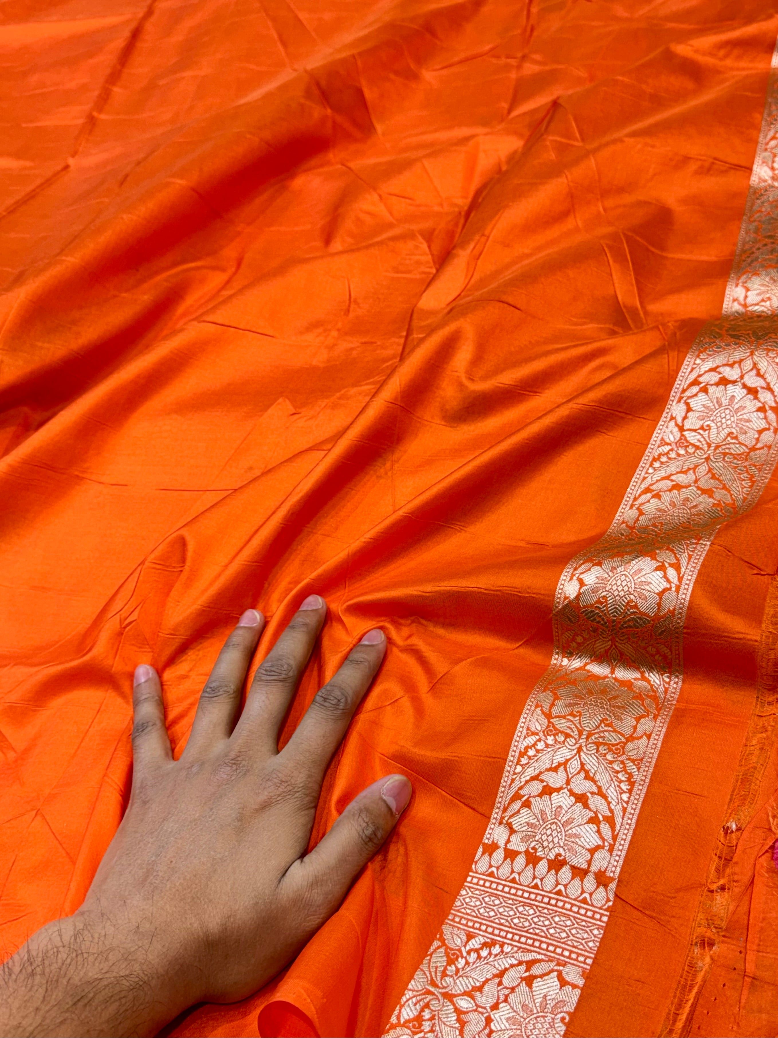 Fanta Orange 100% Pure Banarasi Katan Silk Meenakari Saree