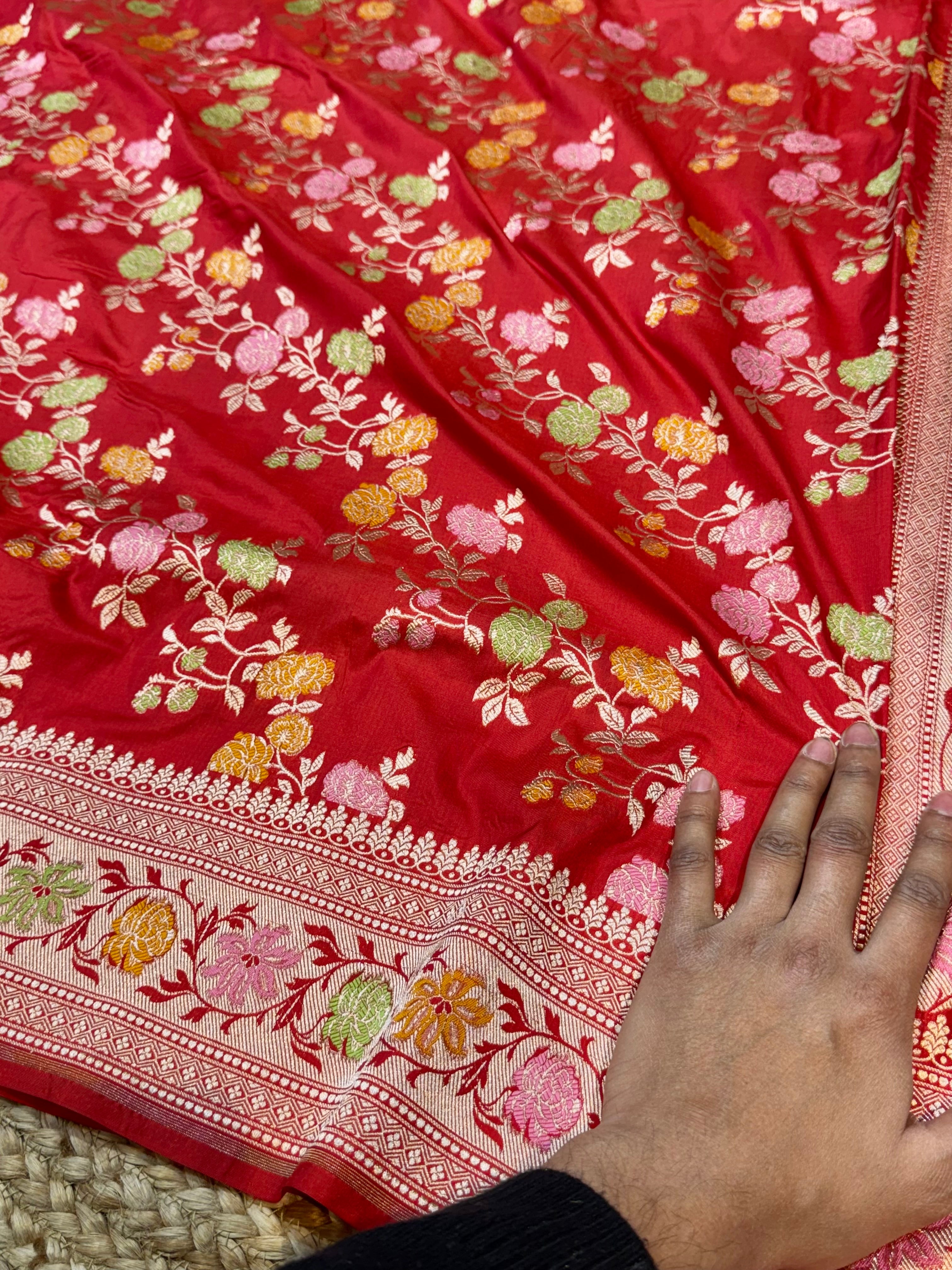 Prebook | Red 100% Pure Banarasi Katan Silk Meenakari Saree