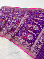 Prebook | Violet Purple Pure Banarasi Ektara Kora Jamdani Saree