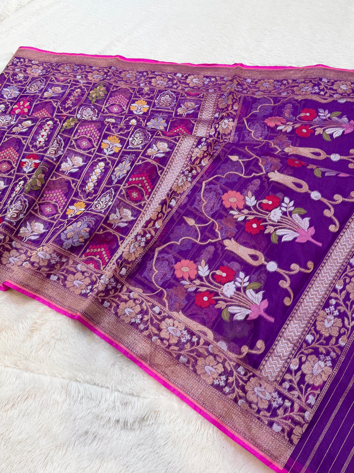 Prebook | Violet Purple Pure Banarasi Ektara Kora Jamdani Saree