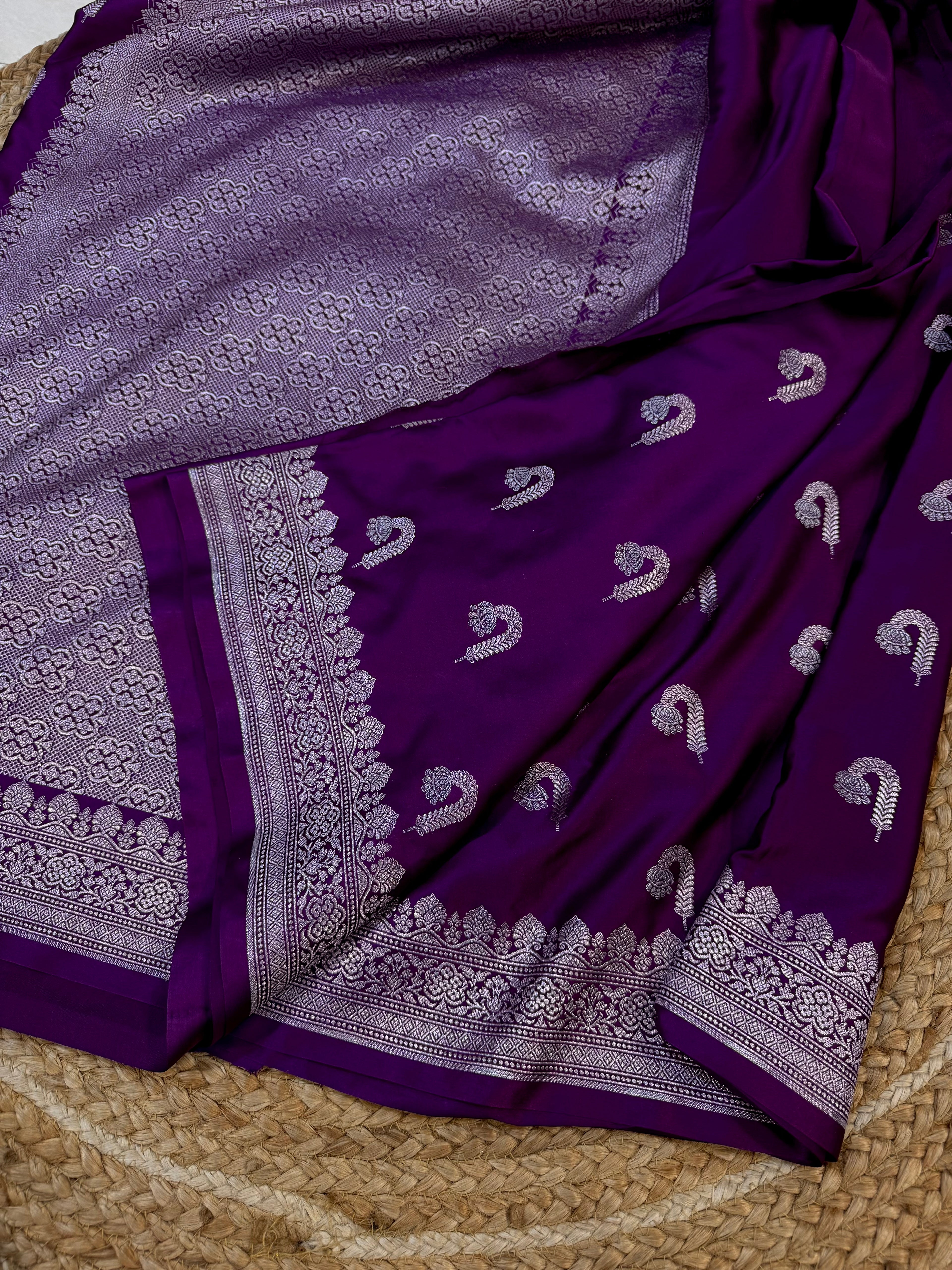 Purple Banarasi Soft Meenakari Mashru Silk Partywear Saree