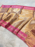Baby Pink 100% Pure Banarasi Molten Tissue Silk Brocade Saree
