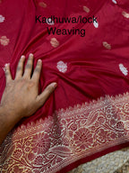 Prebook | Maroon 100% Pure Banaras Katan Silk Handloom Handwoven Pattu Saree