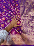 Dual shade Blue-Red 100% Pure Banarasi Katan Silk Meenakari Saree