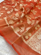 Diamond Orange 100% Pure Tissue Silk Banarasi Partywear Saree