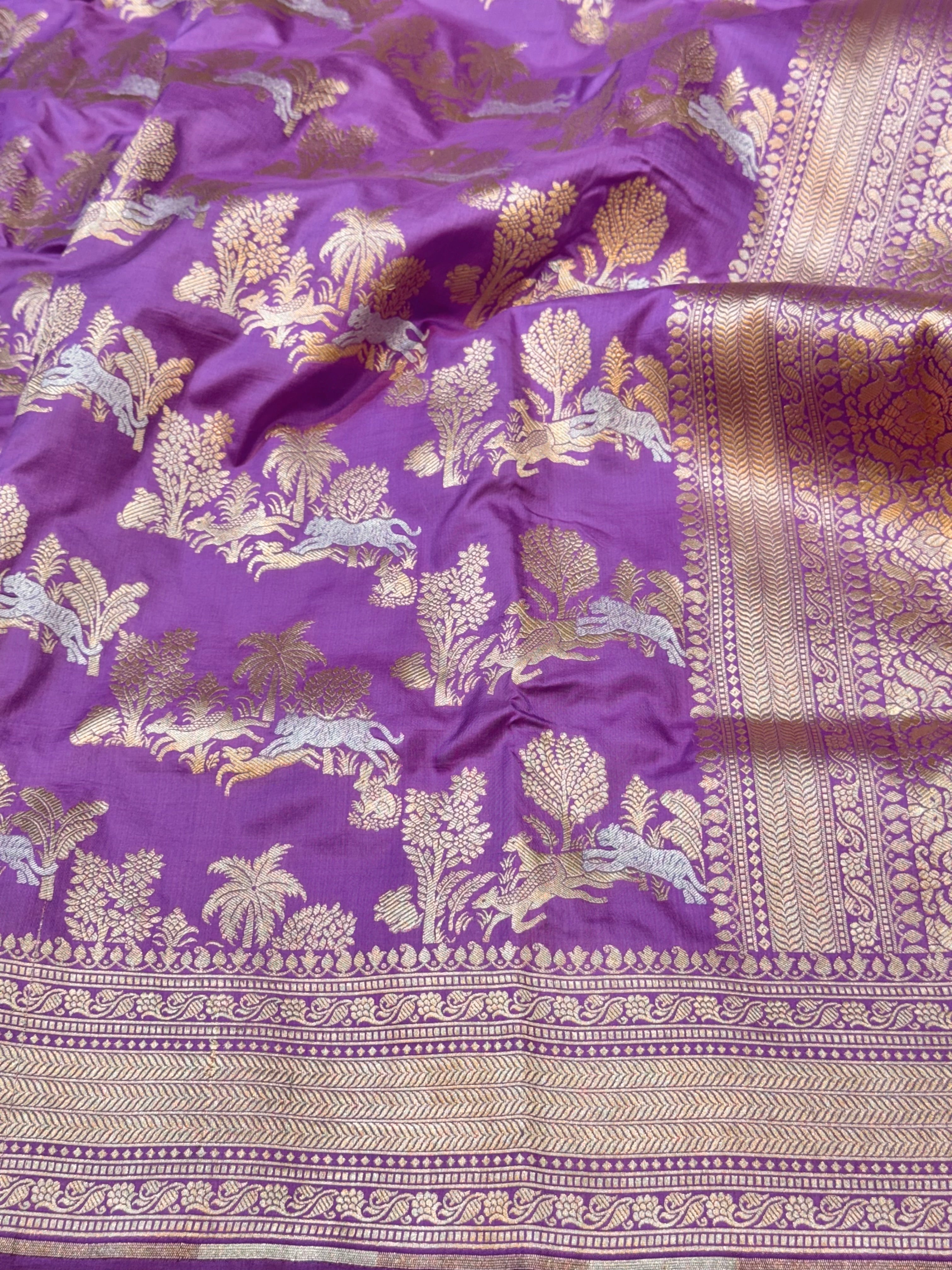 Lavender 100% Pure Banarasi Katan Silk Meenakari Saree