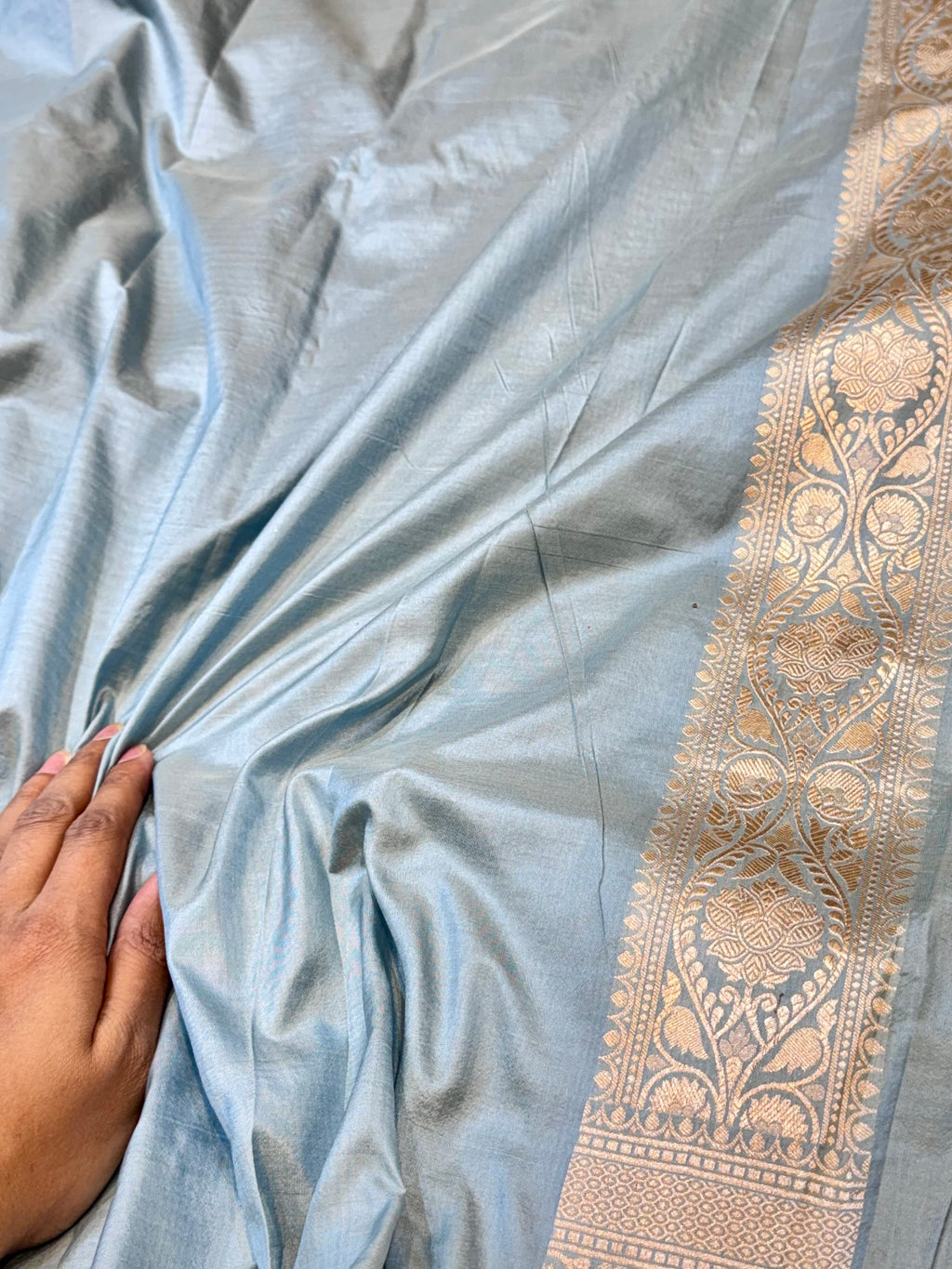 Powder Blue 100% Pure Banarasi Katan Silk Saree