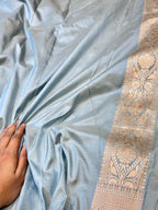 Powder Blue 100% Pure Banarasi Katan Silk Saree