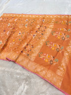 Pastel Peach 100% Pure Ektara Banarasi Cotton Jamdani Saree