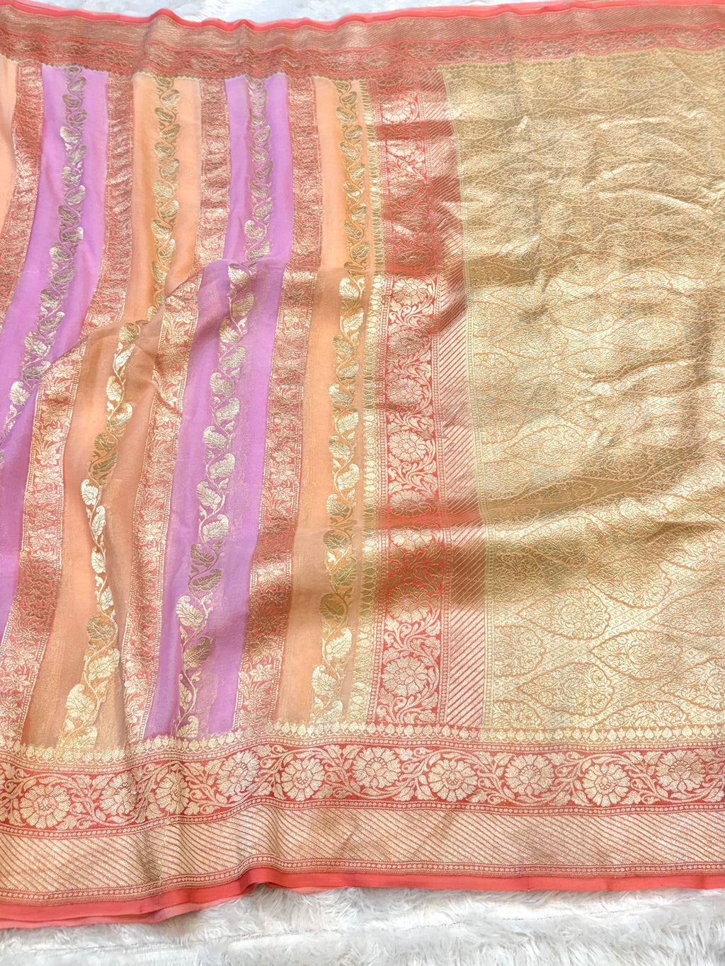 Peach 100% Pure Banarasi Khaddi Georgette RANGKAAT Saree