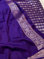 Violet Purple Pure Handloom Banarasi Mashru Silk Saree
