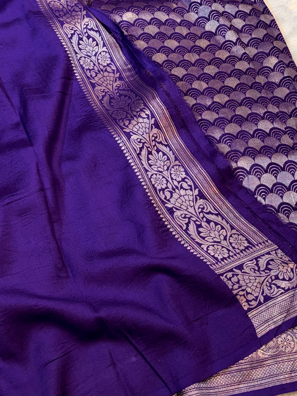 Violet Purple Pure Handloom Banarasi Mashru Silk Saree