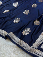 Dark Blue Banarasi Soft Mashru Silk Partywear Saree