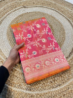 Prebook | Dual shade Pink 100% Pure Banarasi Katan Silk Meenakari Saree