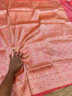 Peach 100% Pure Handloom Banarasi Katan Silk Meenakari Brocade Saree