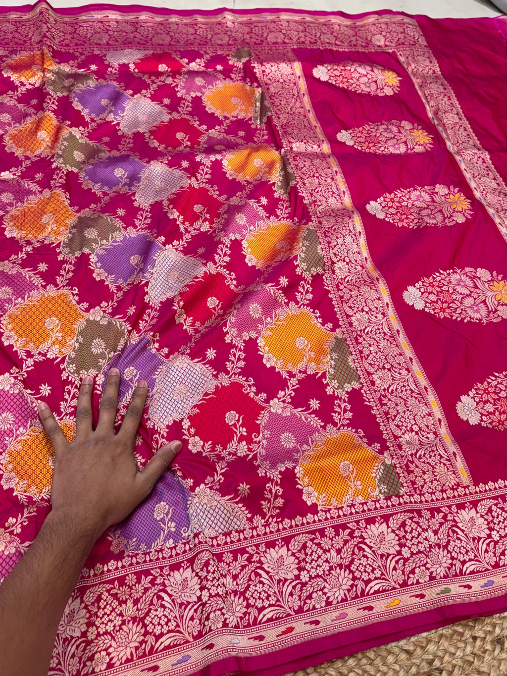 Rani Pink 100% Exclusive Pure Banaras Katan Silk Rangkaat Saree