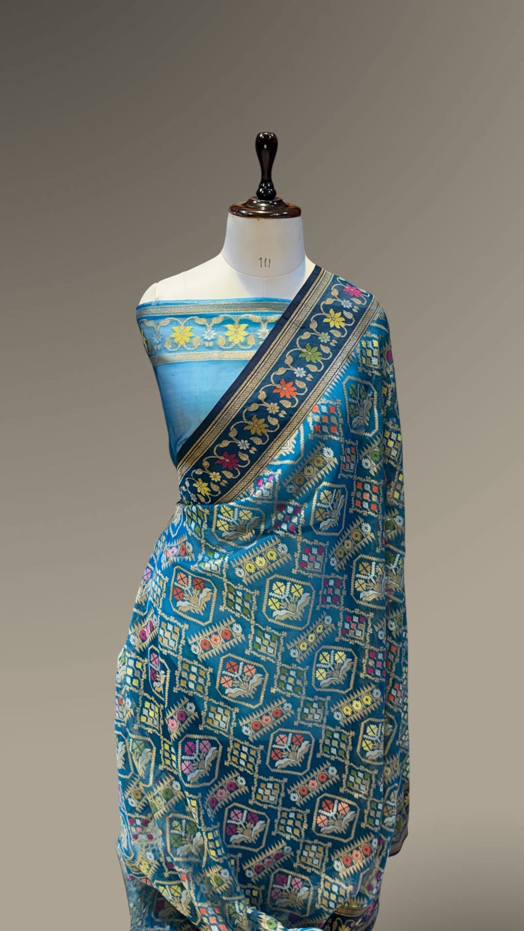Sapphire Blue Pure Ektara Banarasi Kora Jamdani Saree