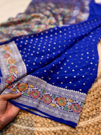 Royal Blue 100% Pure Banarasi Khaddi Georgette Meenakari Saree