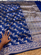 Royal Blue 100% Pure Banarasi Katan Silk Saree