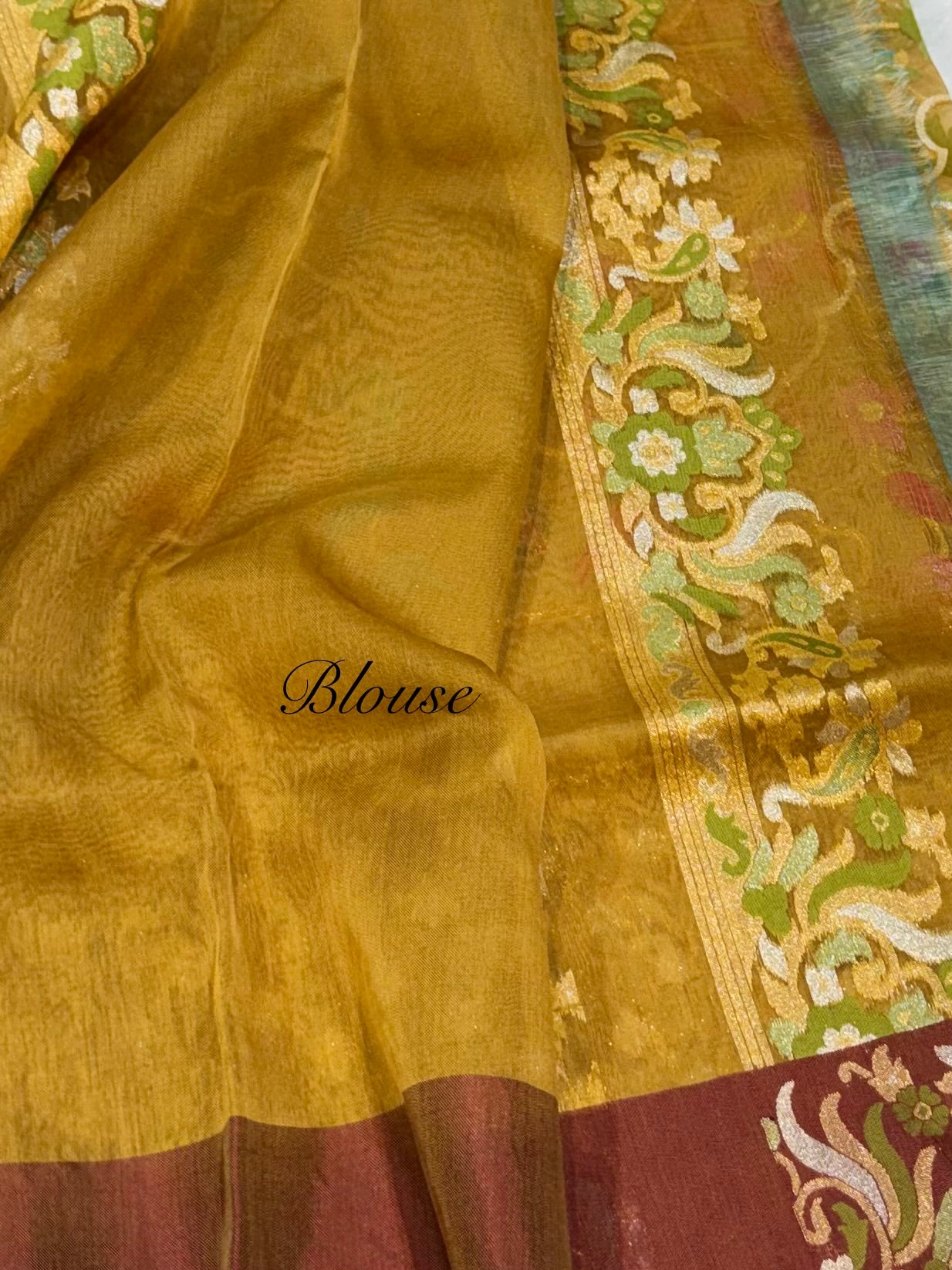 Olive Green 100% Pure Ektara Banarasi Kora Jamdani Saree