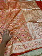 Rust Orange 100% Pure Banarasi Katan Silk Meenakari Brocade Saree