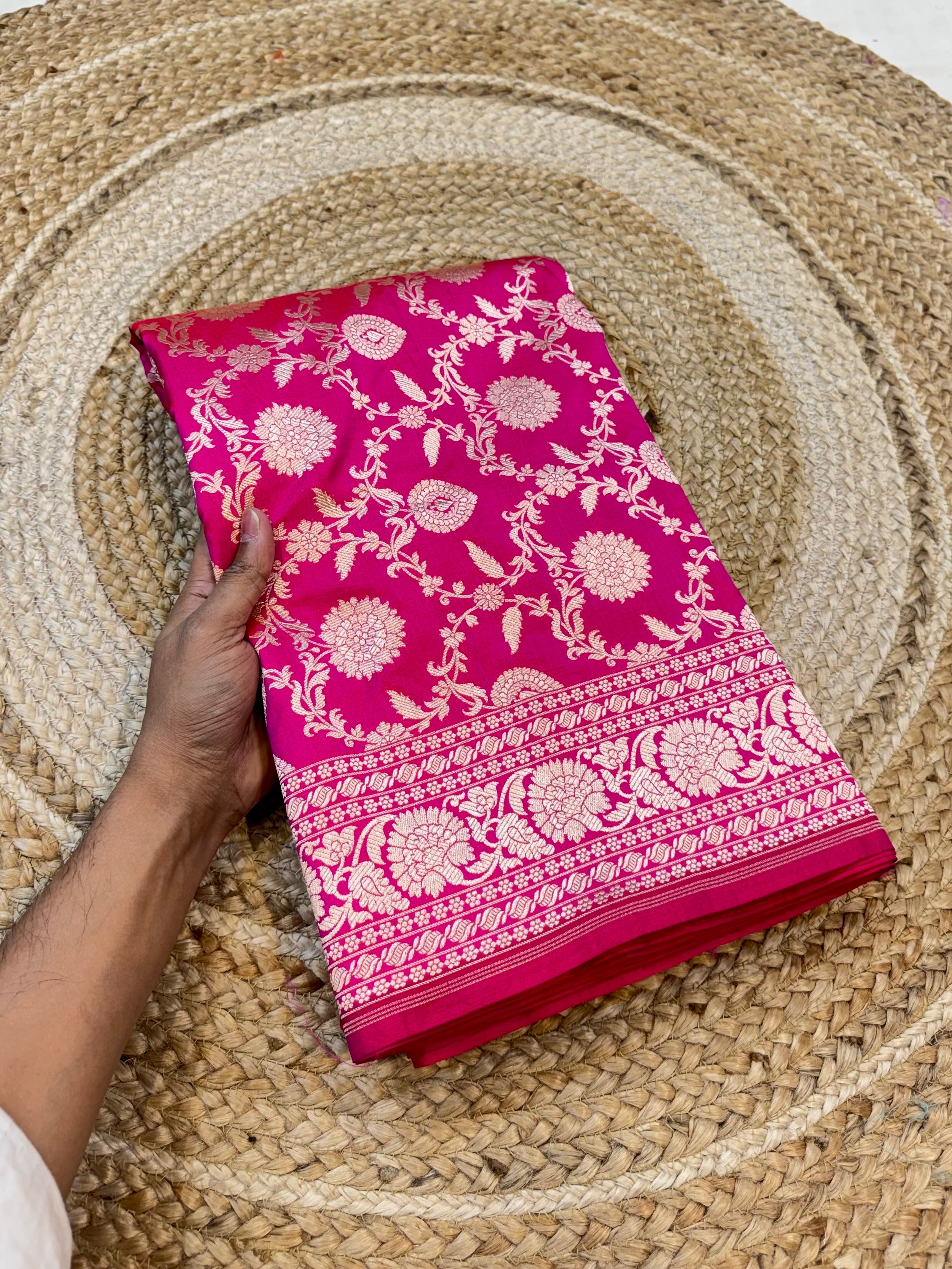 Rani Pink 100% Pure Banarasi Katan Silk Saree