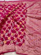 Rani Pink 100% Pure Banarasi Khaddi Georgette Meenakari Saree